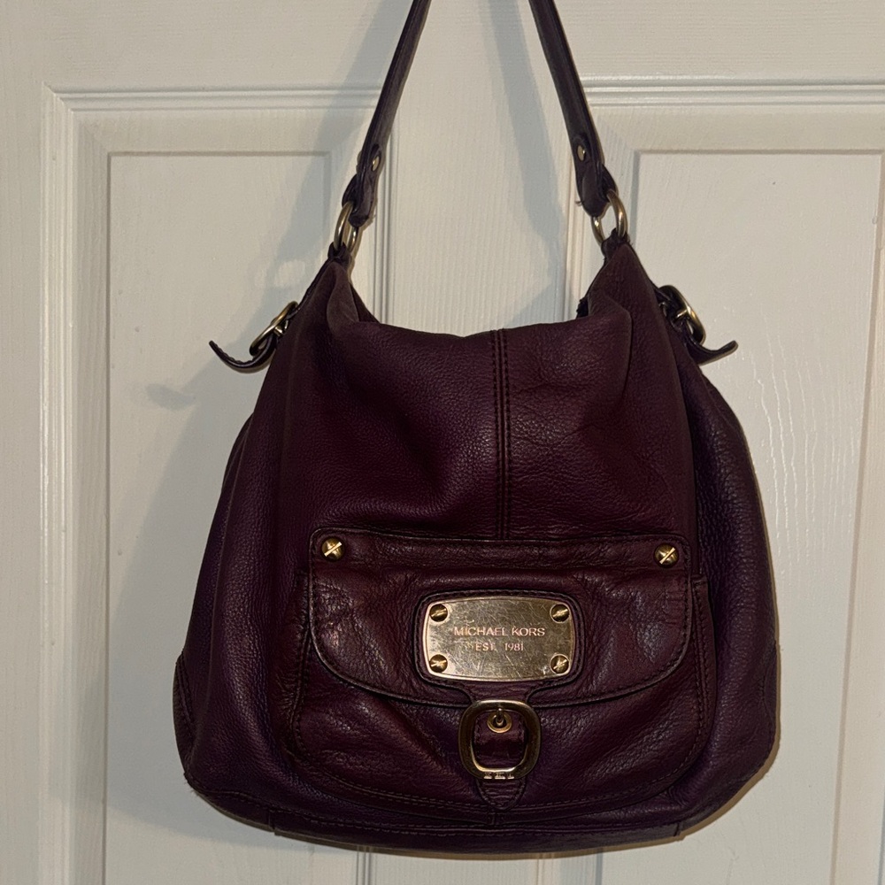 Michael Kors Deep Plum Pebbled Leather Shoulder Bag